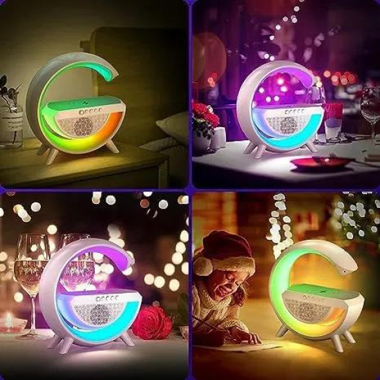 Google Lamp | Bluetooth Speaker | Table Lamp | Wireless Charger for Mobiles | Lamp with FM Radio | RGB Light | for Bedroom, Office, Restaurant, Birthday Gift | Corporate