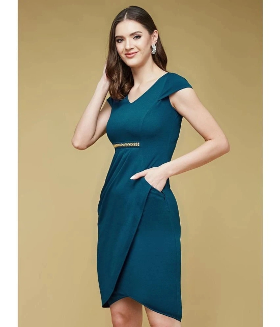 Life with Pockets Polyester Solid Above Knee Womens Wrap Dress - Teal ( Pack of 1 ) - None