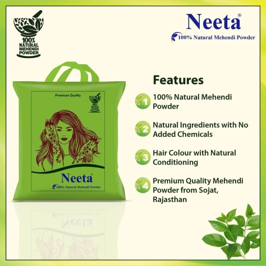 Neeta 100% Natural Mehendi Powder for Hair Colour 250g Pack of 4, Pure Rajasthani Henna Powder with GI Tag for Hair, Hands & Feet, Rich Brown Shades