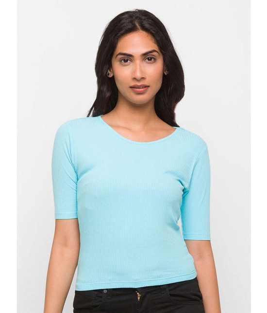 Globus - Turquoise Cotton Blend Slim Fit Women''s T-Shirt ( Pack of 1 ) - None