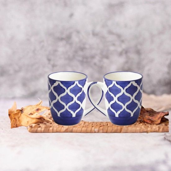 Khurja Pottery Milk Mug Painting Blue Geometrical So2