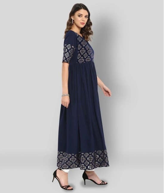 Janasya - Blue Crepe Womens Flared Kurti ( Pack of 1 ) - XL