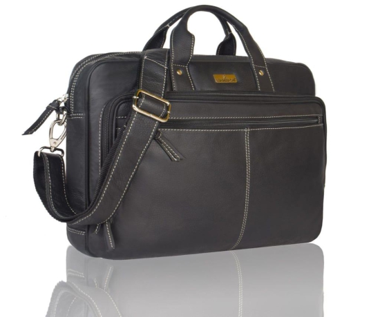 LEADERACHI Full Grain Genuine Leather 15 Inch Black Laptop Bag For Mens.