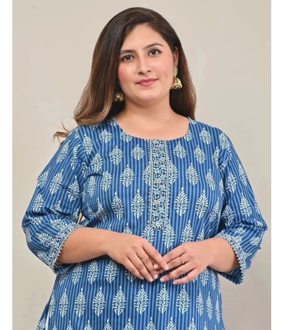 Swasti Cotton Printed Straight Womens Kurti - Blue ( Pack of 1 ) - None