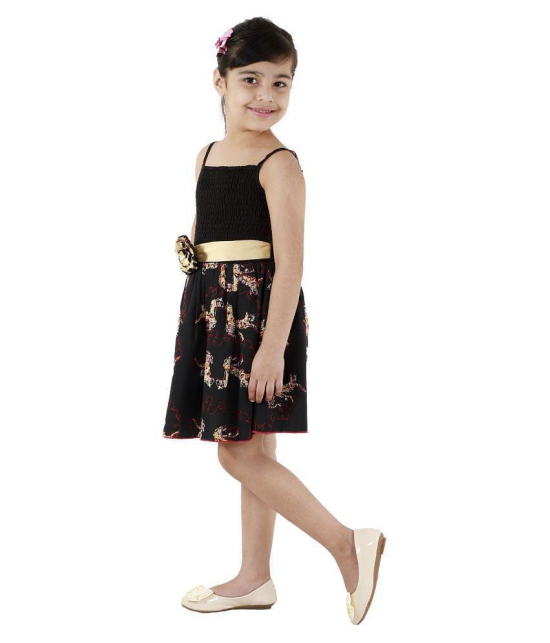 Kids Cave Dress for girls Fit And Flare Regular Fit Knee Length Fabric Polycrepe smoking Frock Dress(Color_Black With Animal Print,Size_3 Years to 12 Years) - None