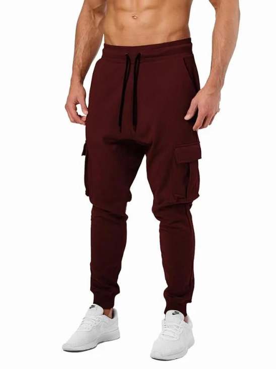 NotionTee Men's Cotton Solid Men Stylish Cargo Black Track Pants (Maroon)-XL