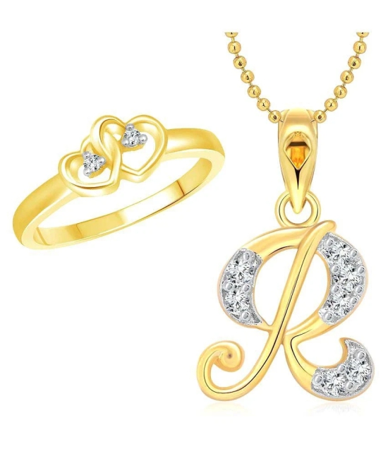 Vighnaharta Dual Heart Ring with Initial R Letter Pendant Gold Plated Jewellery Combo - 10