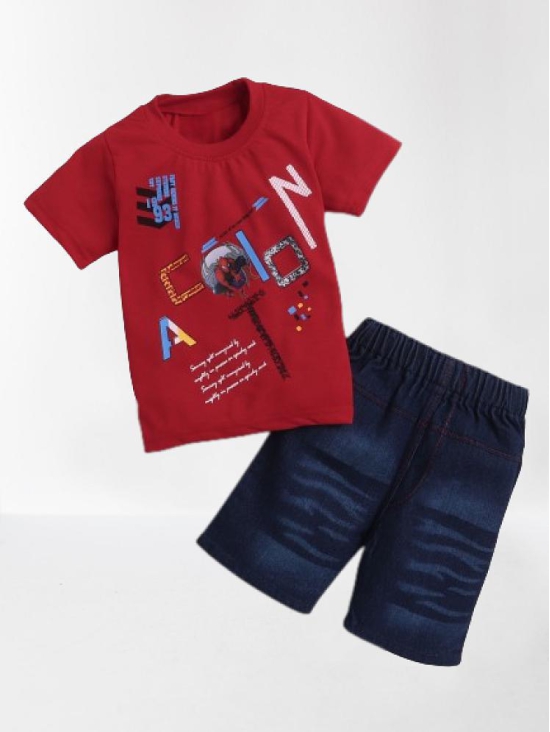 DKGF Fashion - Red Cotton Boys T-Shirt & Shorts ( Pack of 1 ) - None