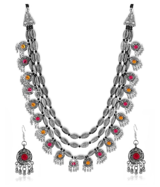 YouBella Fashion Jewellery Antique Oxidised Silver Plated Tribal Jewellery Necklace Earring Set for Women & Girls.(Valentine Gift Special). (Multi) - Silver