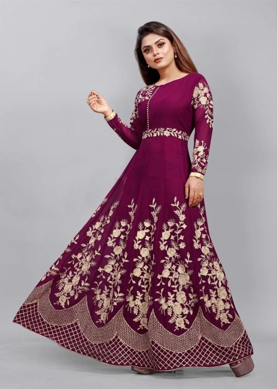 JULEE - Wine Flared Net Womens Semi Stitched Ethnic Gown ( Pack of 1 ) - None