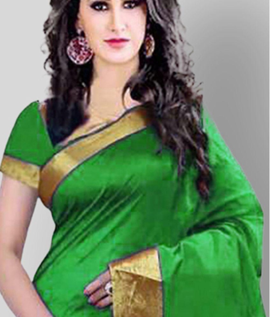 Bhuwal Fashion - Green Silk Blend Saree With Blouse Piece (Pack of 1) - Green