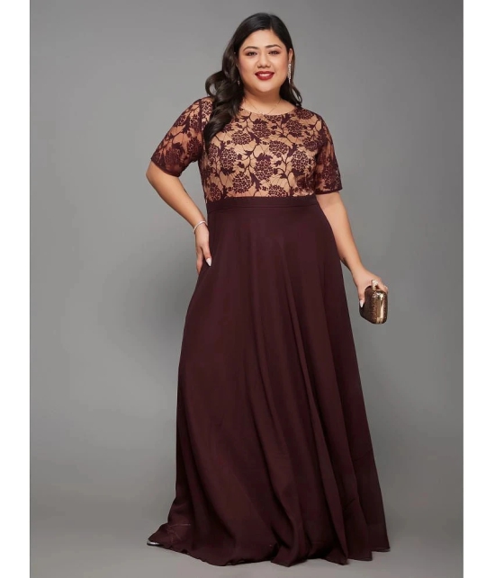 Miss Chase A+ Georgette Embroidered Full Length Womens Fit & Flare Dress - Wine ( Pack of 1 ) - None