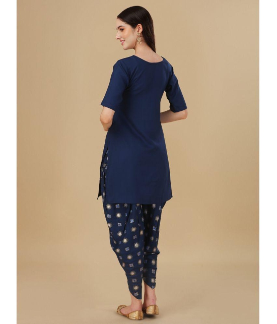 gufrina Viscose Printed Kurti With Dhoti Pants Womens Stitched Salwar Suit - Navy ( Pack of 1 ) - None