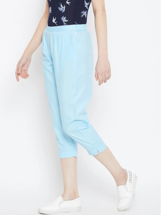 Women Blue Textured Relaxed Pleated Trousers