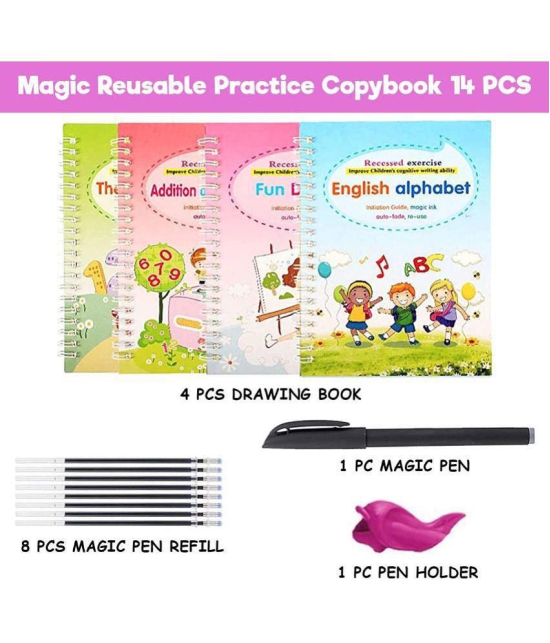 RAMDEV ENTERPRISE Magic Practice Copy Book for Kids - 4Pcs Magic Book with Pens, Calligraphy Books for Beginners Practice, Calligraphy Practice Book, Magic Kids Practice Copy Book, Magical R