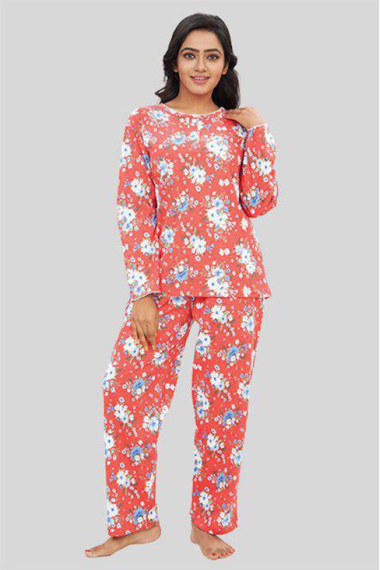 Women Full Sleeves Knit Cotton Pyjama Set-XL