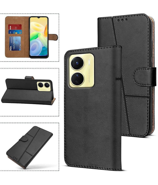 NBOX - Black Artificial Leather Flip Cover Compatible For Oppo A77 ( Pack of 1 ) - Black