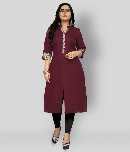 Rangrasiya - Maroon Cotton Blend Women''s Front Slit Kurti ( Pack of 1 ) - 6XL