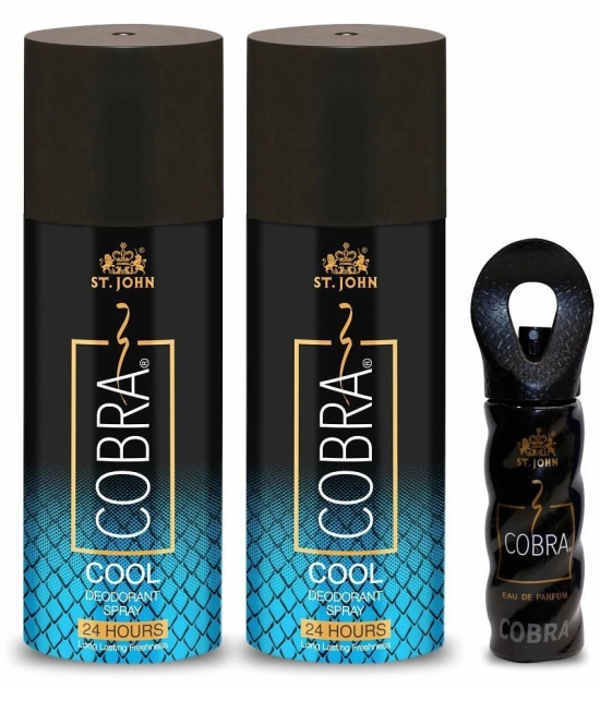 ST.JOHN Cobra Cool 150ml*2 & Cobra Perfume 15ml Deodorant Spray & Perfume for Men (315ml) Pack of 3