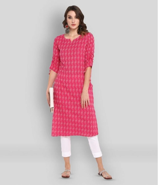 Janasya - Pink Cotton Womens Straight Kurti ( Pack of 1 ) - S