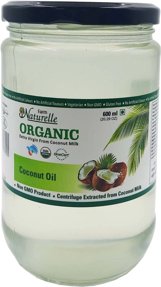 Farm Naturelle -100 % Pure Organic Extra-Virgin Cold Pressed Coconut Oil (Glass Bottle - 600 ml)