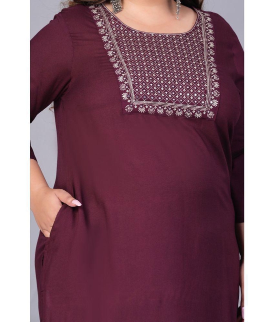 Preksha Rayon Embroidered Straight Women's Kurti - Wine ( Pack of 1 ) - None