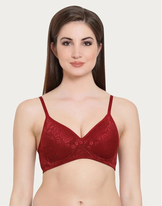 Clovia Lace T-Shirt Bra - Maroon - 34B