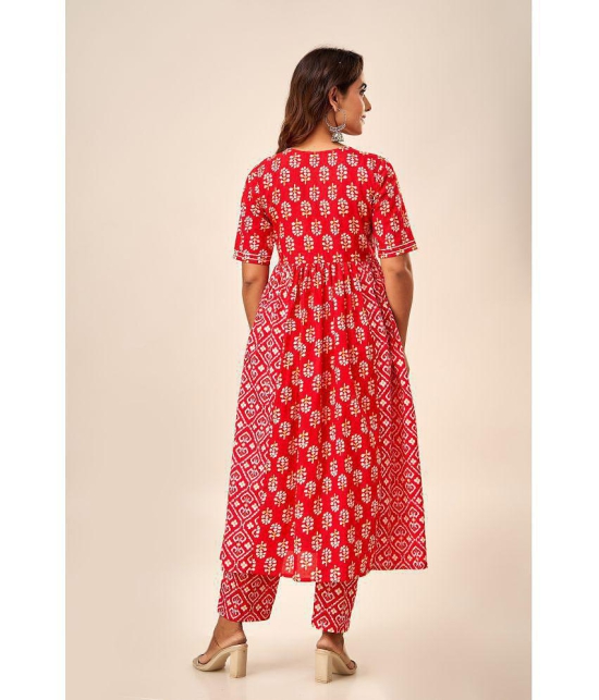 FabbibaPrints Cotton Printed A-line Womens Kurti - Red ( Pack of 1 ) - None