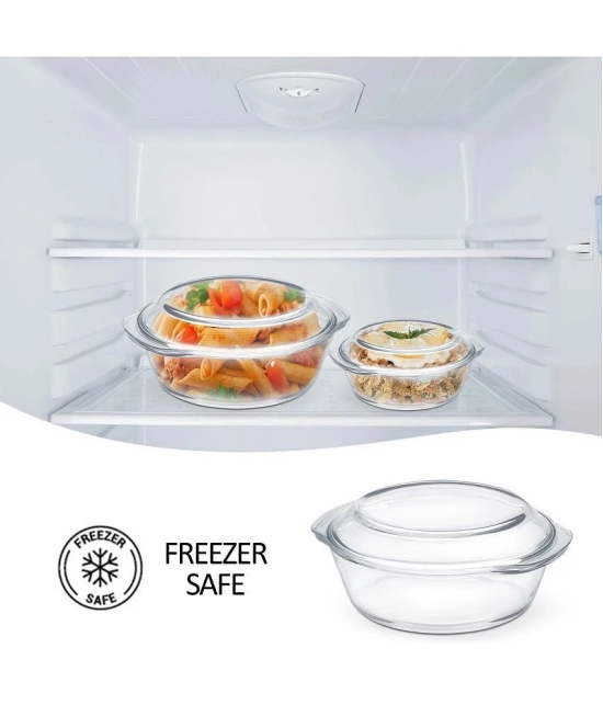 Treo By Milton 2000 Ovensafe Round Borosilicate Glass Casserole, 2000 ml, Transparent | Microwave Safe | OTG Safe | Freezer Safe | Dishwasher Safe - Transparent