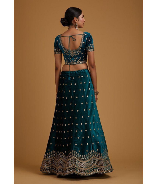 Estela Blue Velvet Chaniya Choli Semi Stitched Lehenga - Free Size