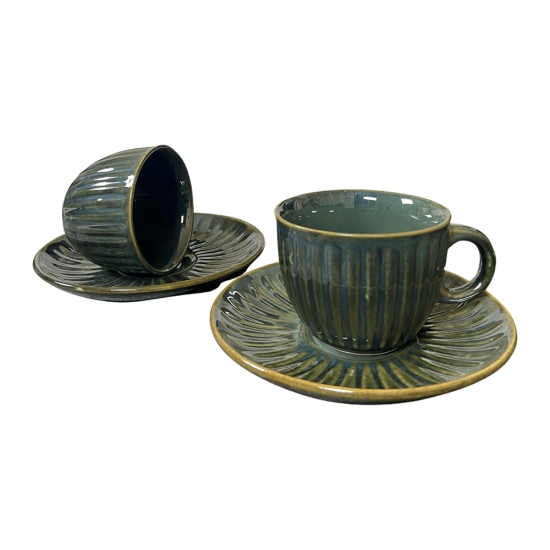 Ceramic Dining Chic Emerald Green Tea cups with Saucers Set of 2