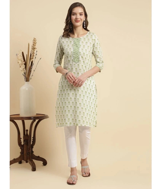 Rangita Women White Cotton Floral Printed Knee Length Straight Kurti - None