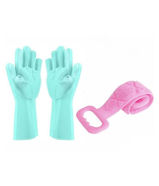 FSN Bathroom scrubber belt and Silicon Microfiber Universal Size Cleaning Glove