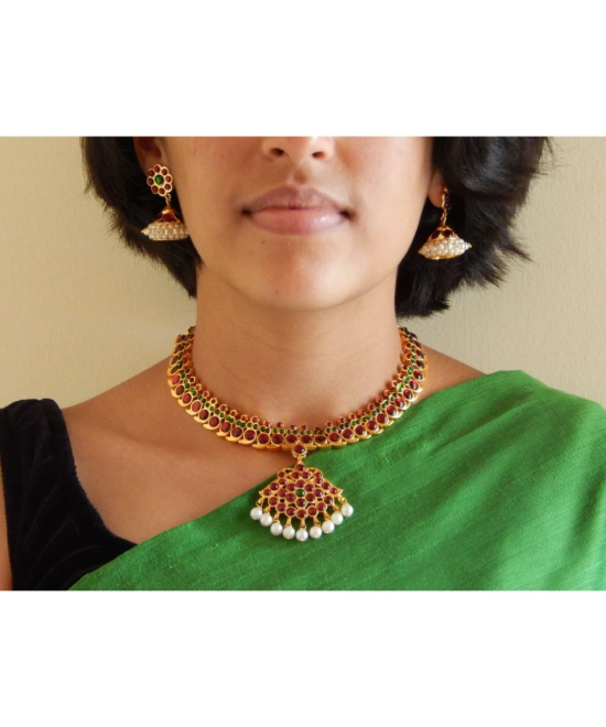 Handmade High quality beautiful Gold plated Mango Motif Design Maroon & Green Kemp Choker Necklace S