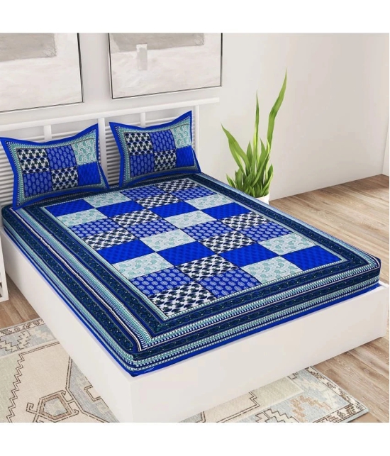 unique choice Cotton Abstract Printed Double Bedsheet with 2 Pillow Covers - Blue - Blue