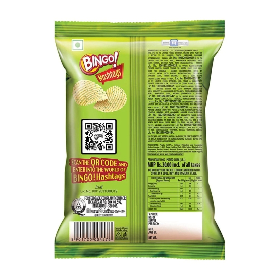 Bingo! Hashtags Cream & Onion Potato Chips, 58 Gm