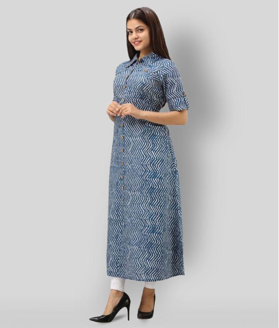 SVARCHI - Blue Cotton Blend Womens Shirt Style Kurti ( Pack of 1 ) - L