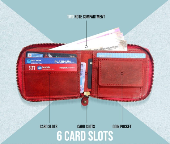 Vital King Men Travel Red Genuine Leather RFID Wallet (7 Card Slots)