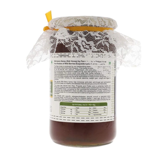 Farm Naturelle-Virgin 100% Pure Raw Natural Unprocessed Wildberry-Sidr & Neem Flower Forest Honey-(1 KG x 2) Glass Bottle