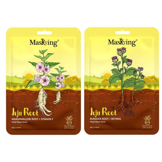Masking fairness and glowing Jeju Root skin friendly Facial Sheet mask with natural root extract,Lico rice,marshmallow, 20 Ml each pack of 2