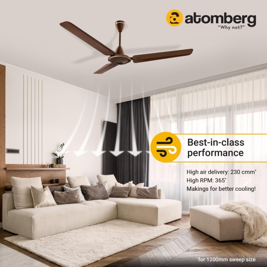 Atomberg Ikano 1200 mm BLDC Motor with Remote 3 Blade Ceiling Fan ( Brown, Pack of 1)