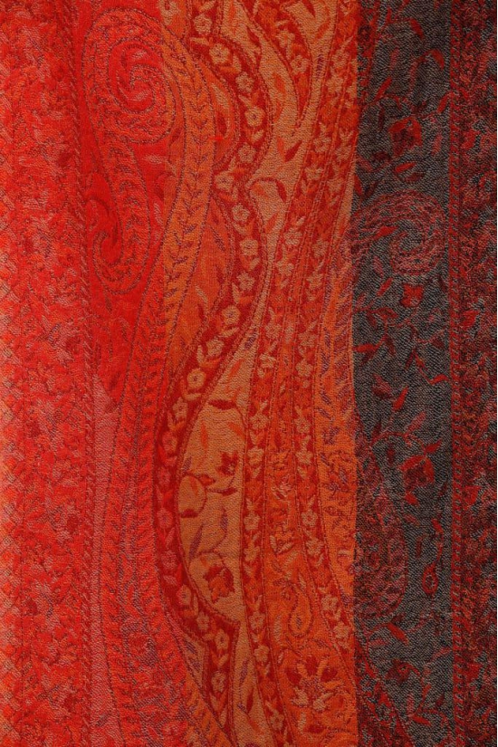 Mars-Red Reversible Jamawar Scarf from Amritsar with Woven Paisleys