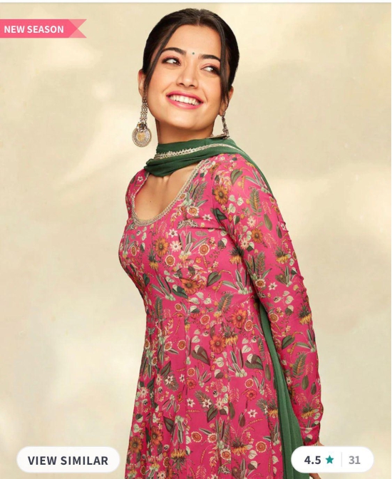 Floral Printed Anarkali With Trousers & Dupatta-XXL