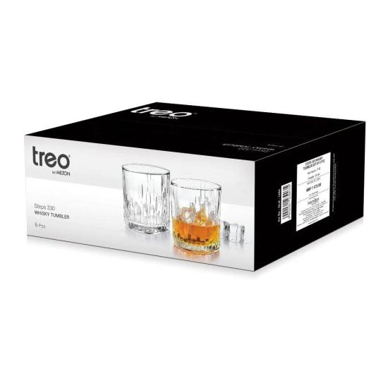 Treo Steps 330 ML Whisky Tumbler | Transparent | Set of 6 Pcs