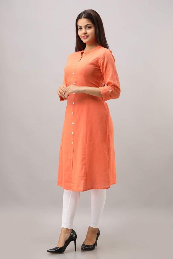 JAIPURETHNICWEAVES Women's Cotton Slub Solid A-Line Kurta (Peach)