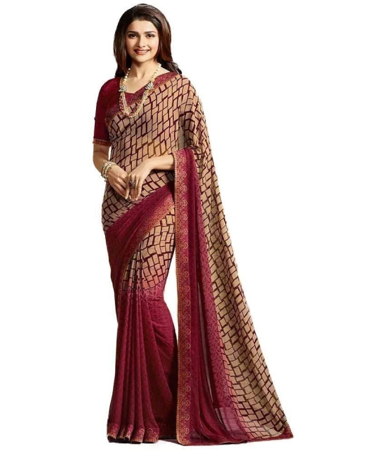 Gazal Fashions Georgette Printed Saree With Blouse Piece - Beige1 ( Pack of 1 ) - Beige1