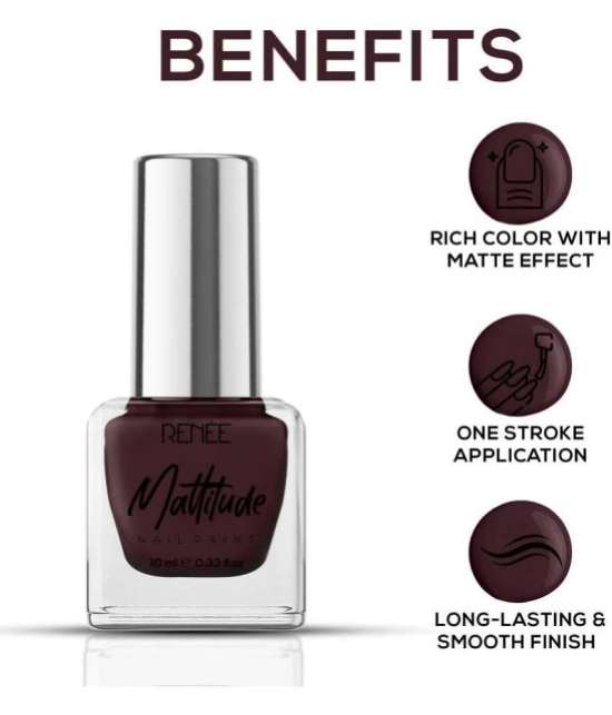 RENEE Mattitude Nail Paint - Mega Maroon, Quick Drying, Matte Finish, Long Lasting,10ml