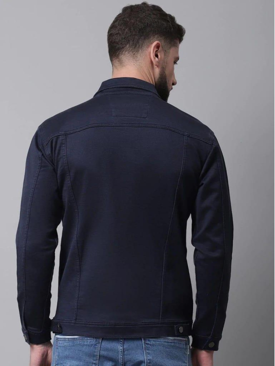 Rodamo Men Navy Blue Denim Cotton Jacket with Patchwork