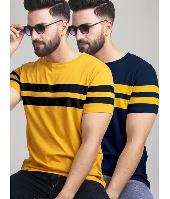 AUSK - Mustard Cotton Blend Regular Fit Men's T-Shirt ( Pack of 2 ) - None