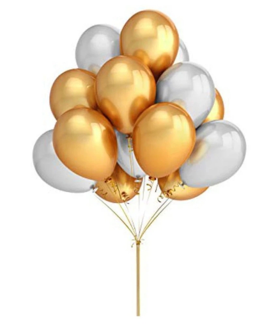 Happy Birthday Letter Foil Balloon Set of (Silver) + Pack of 30 Metallic Balloons (Gold and Silver) with Multipurpose Ribbon 1pc